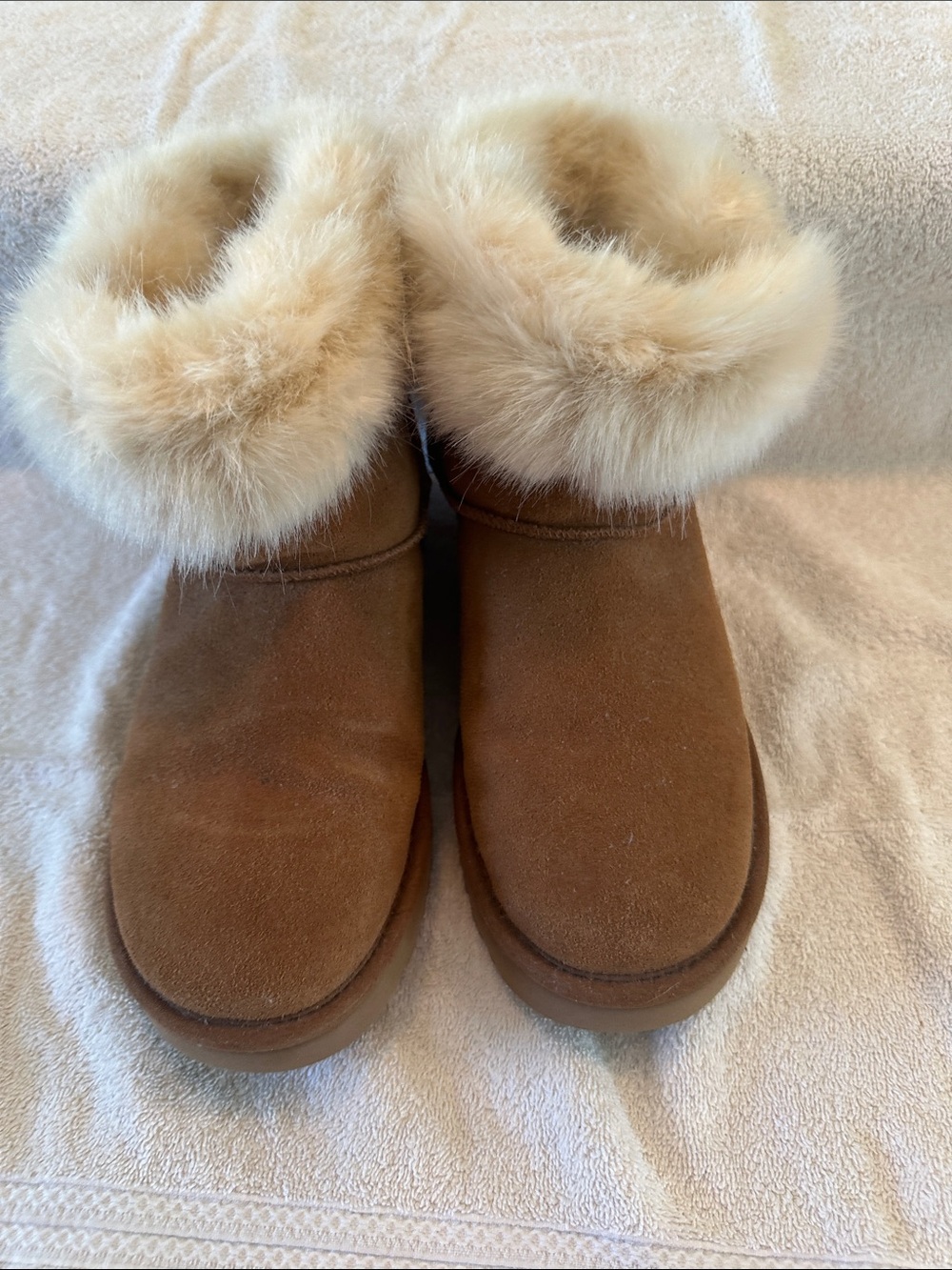 UGG Chestnut Suede Ankle Boots with Cream Shearling Cuff